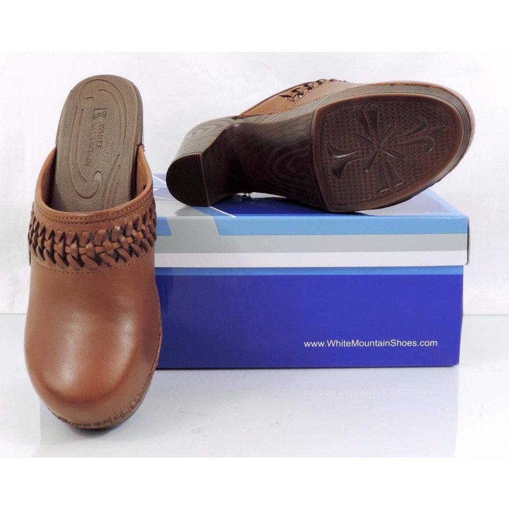 White Mountain Handy Platform Clogs Slip On Mule Leather Luggage Size 9 - Picture 8 of 8